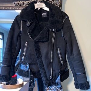 Zara shearling biker coat